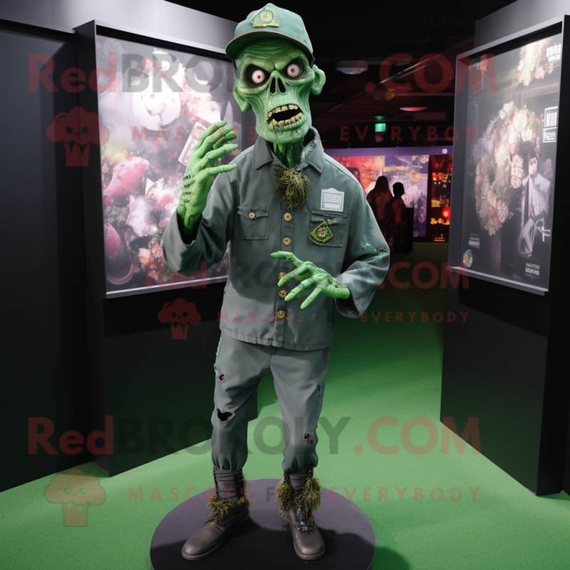 Forest Green Zombie mascot costume character dressed with a Long Sleeve Tee and Cufflinks