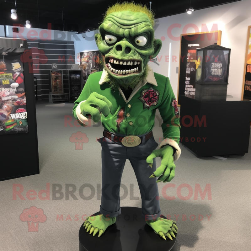 Forest Green Zombie mascot costume character dressed with a Long Sleeve Tee and Cufflinks