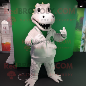 White Crocodile mascot costume character dressed with a Sweatshirt and Hairpins