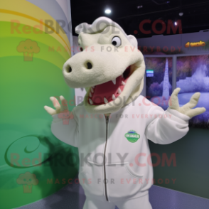 White Crocodile mascot costume character dressed with a Sweatshirt and Hairpins