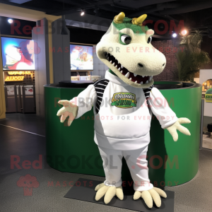 White Crocodile mascot costume character dressed with a Sweatshirt and Hairpins