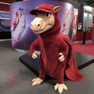 Maroon Parasaurolophus mascot costume character dressed with a Joggers and Shawl pins