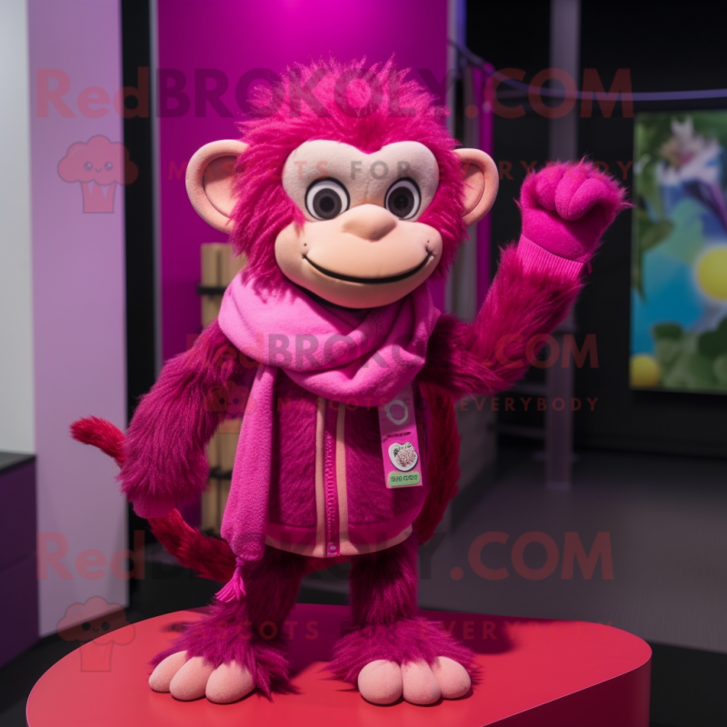 Magenta Monkey mascot costume character dressed with a Pencil Skirt and Scarf clips