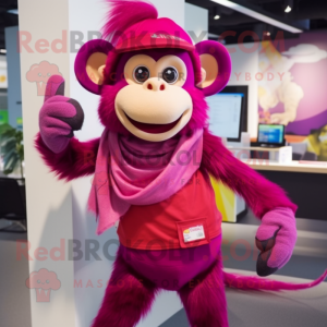 Magenta Monkey mascot costume character dressed with a Pencil Skirt and Scarf clips