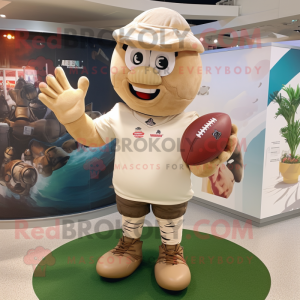 Beige Steak mascot costume character dressed with a Rugby Shirt and Anklets