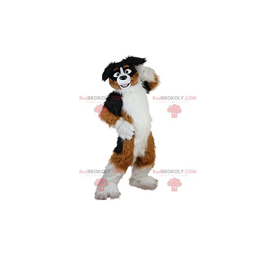 Mascote grande cachorro marrom e branco muito alegre - Mascote grande cachorro marrom e branco muito alegre -