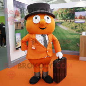 Orange But mascot costume character dressed with a Waistcoat and Briefcases