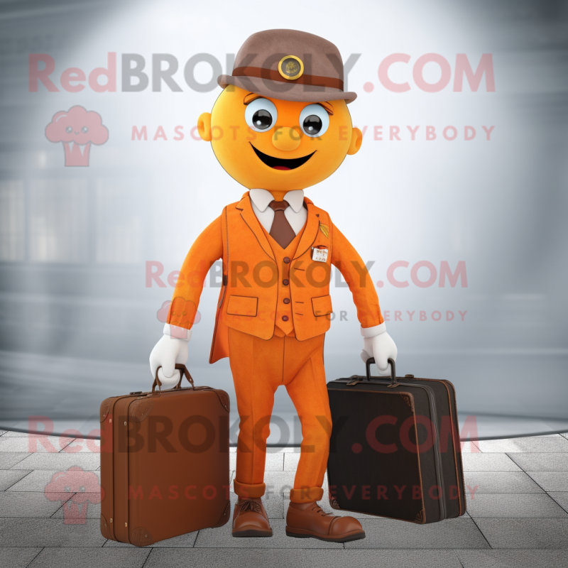 Orange But mascot costume character dressed with a Waistcoat and Briefcases