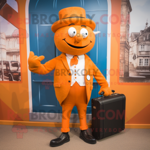 Orange But mascot costume character dressed with a Waistcoat and Briefcases