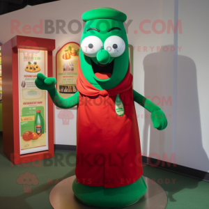 Green Bottle Of Ketchup mascot costume character dressed with a Button-Up Shirt and Shawls
