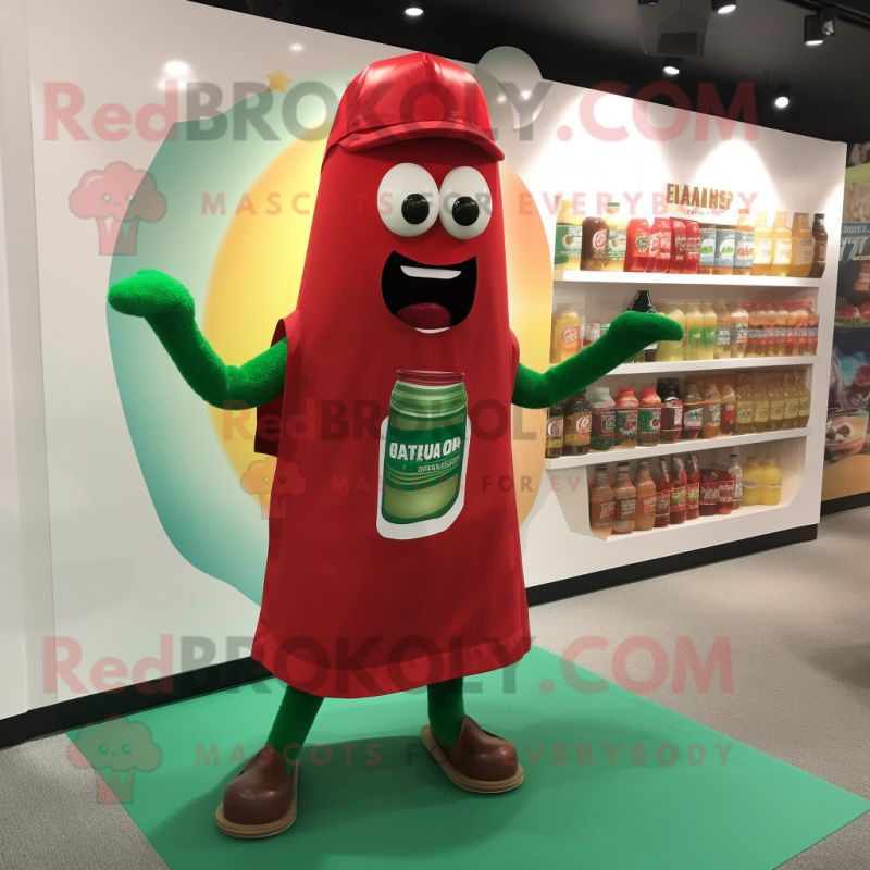 Green Bottle Of Ketchup mascot costume character dressed with a Button-Up Shirt and Shawls