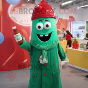 Green Bottle Of Ketchup mascot costume character dressed with a Button-Up Shirt and Shawls