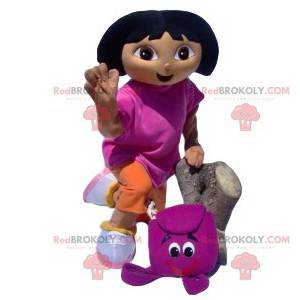 Mascote Dora the Explorer com sua mochila fúcsia -