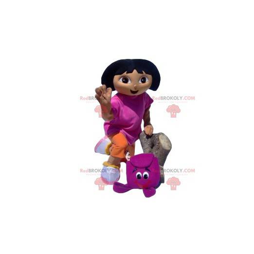 Dora the Explorer mascot with her fuchsia backpack -