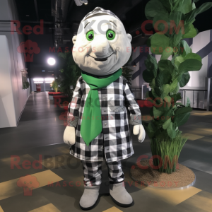 Silver Spinach mascot costume character dressed with a Flannel Shirt and Tie pins