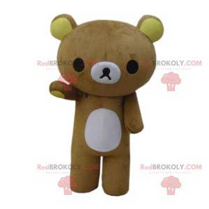 Schattige en droevige kleine beige teddybeer mascotte -