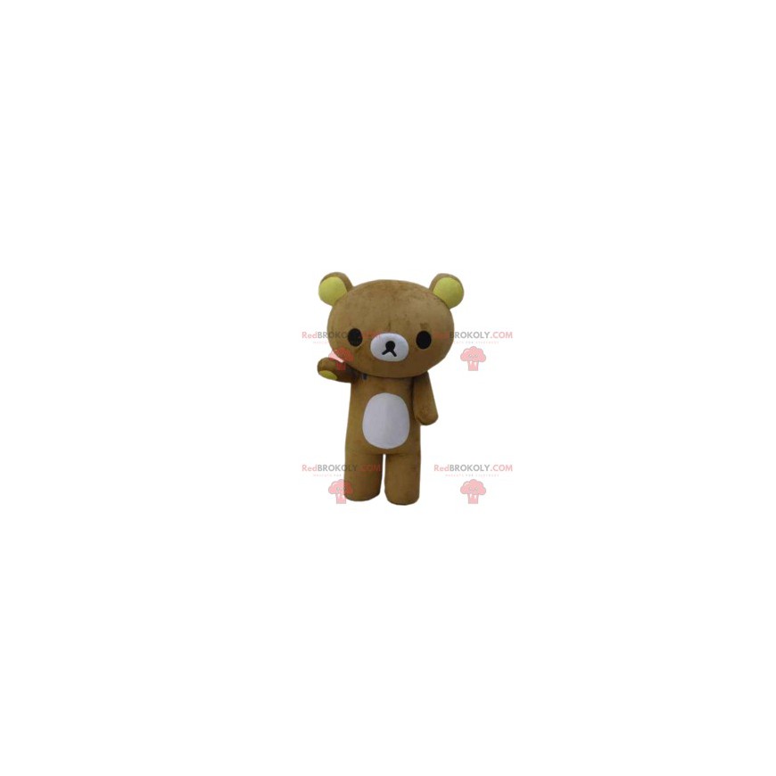 Fofinho e triste mascote do ursinho de pelúcia bege -