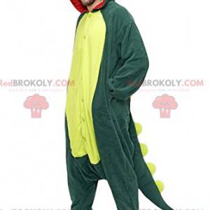 Green dinosaur mascot with its beautiful yellow crest -