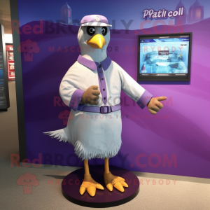 Purple Gull mascot costume character dressed with a Dress Shirt and Bracelet watches