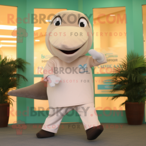 Beige Dolphin mascot costume character dressed with a Yoga Pants and Suspenders