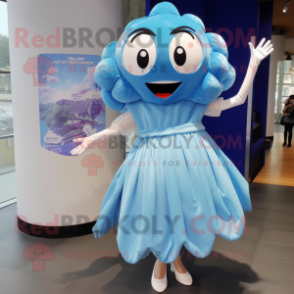 Sky Blue Oyster mascot costume character dressed with a Mini Dress and Hair clips