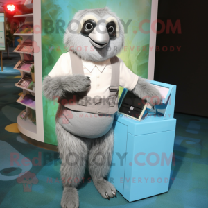 Silver Sloth mascot costume character dressed with a Pencil Skirt and Wallets