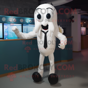 White Squid mascot costume character dressed with a Suit and Suspenders