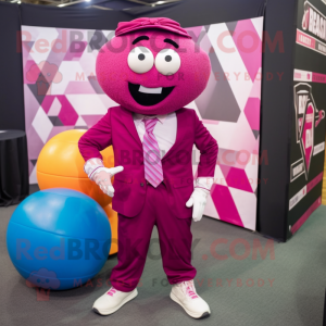 Magenta Meatballs mascot costume character dressed with a Blazer and Headbands