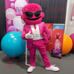 Magenta Meatballs mascot costume character dressed with a Blazer and Headbands