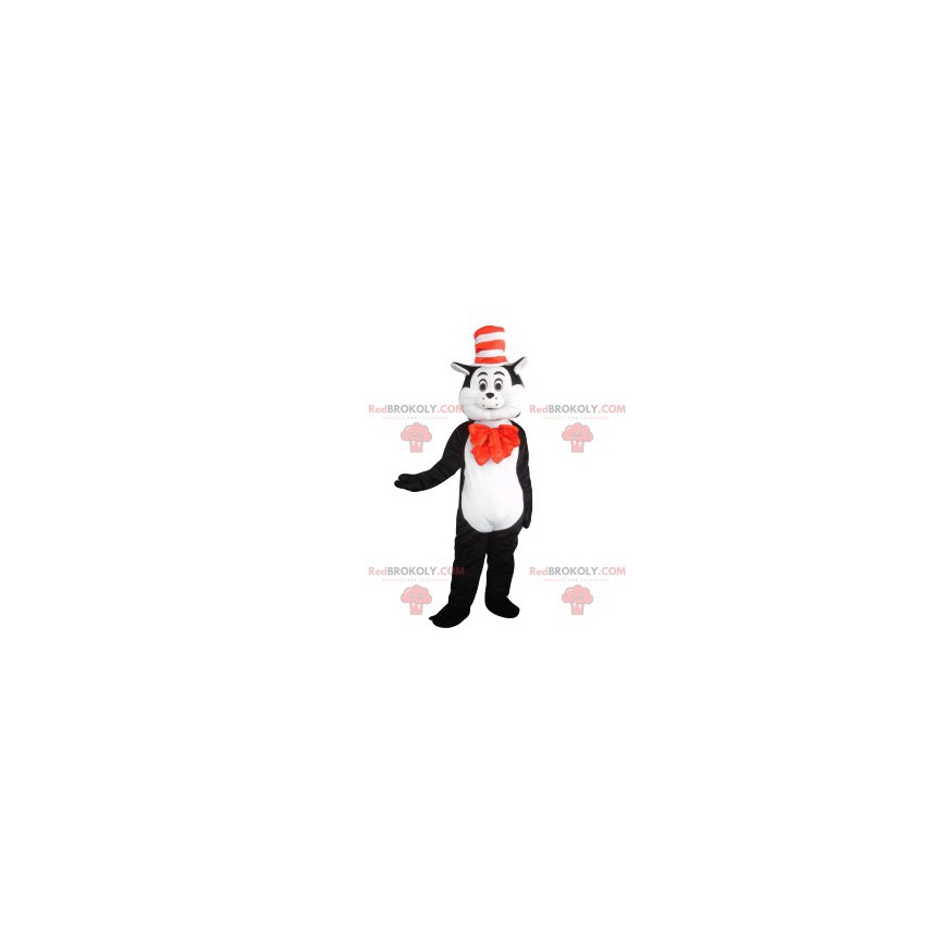 Gato bonito mascote com chapéu e laço laranja - Redbrokoly.com