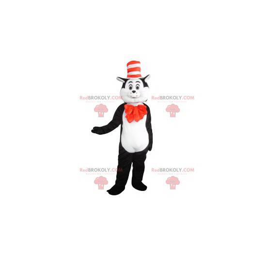 Gato bonito mascote com chapéu e laço laranja - Redbrokoly.com