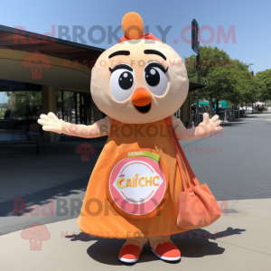 Peach Ceviche mascot costume character dressed with a Circle Skirt and Tote bags