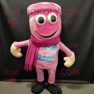 Pink Momentum mascot costume character dressed with a Shorts and Scarf clips