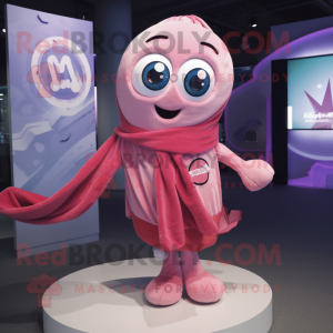 Pink Momentum mascot costume character dressed with a Shorts and Scarf clips