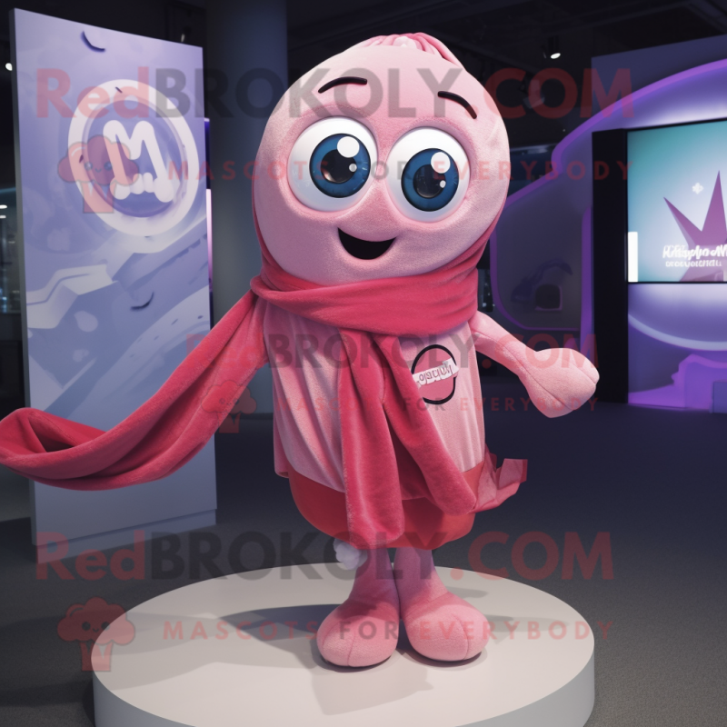 Pink Momentum mascot costume character dressed with a Shorts and Scarf clips