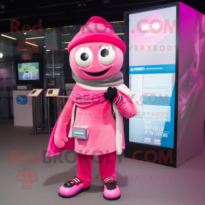 Pink Momentum mascot costume character dressed with a Shorts and Scarf clips