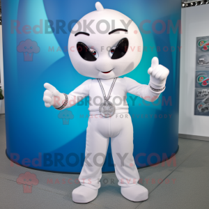 White Bracelet mascot costume character dressed with a Jumpsuit and Earrings