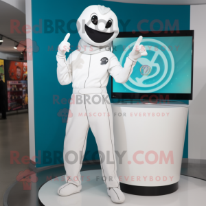 White Bracelet mascot costume character dressed with a Jumpsuit and Earrings