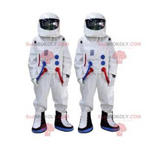 Astronaut maskot duo med den hvite jumpsuiten - Redbrokoly.com