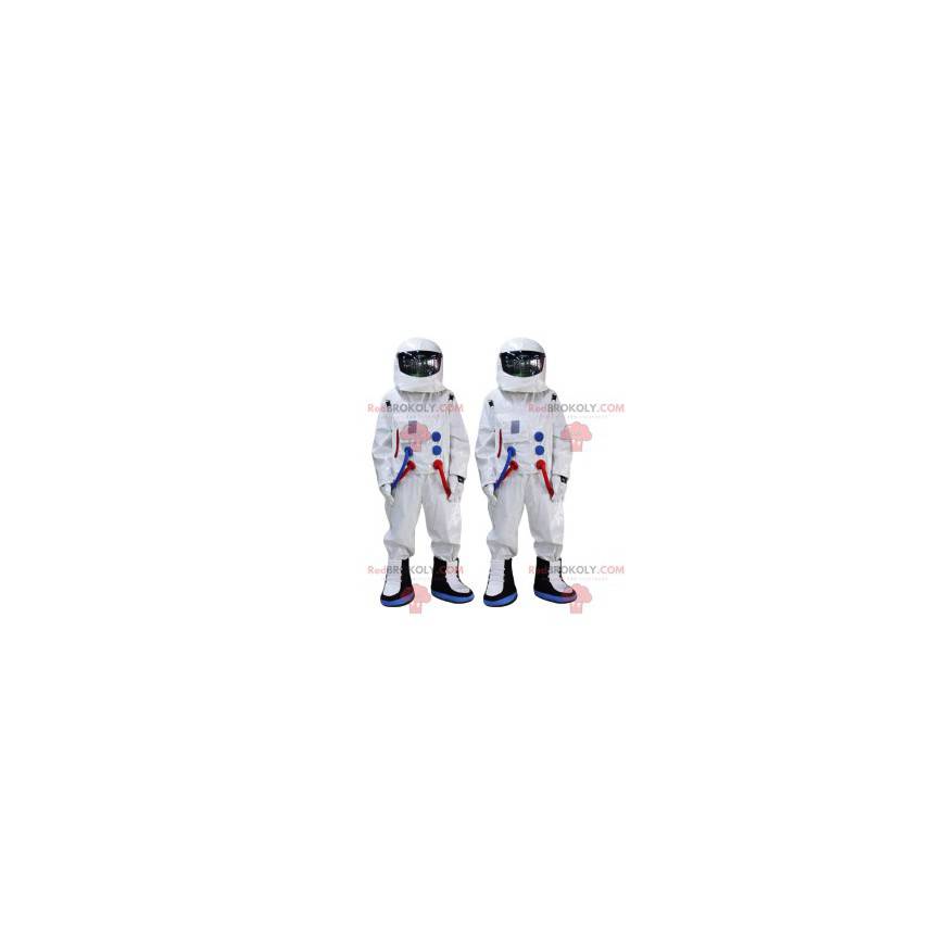Astronaut maskot duo med deres hvide jumpsuit - Redbrokoly.com