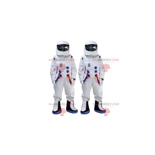 Astronaut maskot duo med den hvite jumpsuiten - Redbrokoly.com