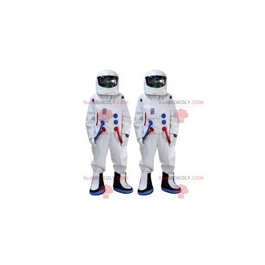 Astronauten-Maskottchen-Duo mit ihrem weißen Overall -