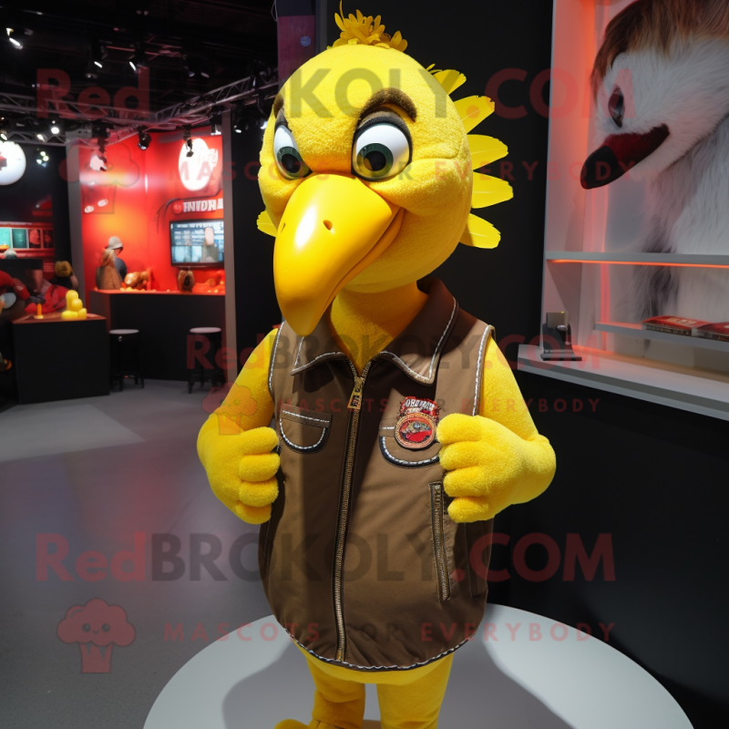 Yellow Turkey mascot costume character dressed with a Leather Jacket and Hairpins Yellow Turkey mascot costume character dressed with a Leather Jacket and Hairpins