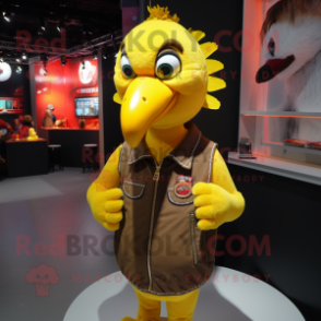 Yellow Turkey mascot costume character dressed with a Leather Jacket and Hairpins