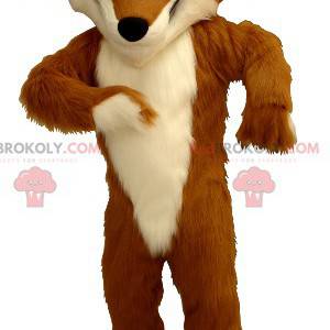 Mascotte de renard orange et blanc avec des baskets -