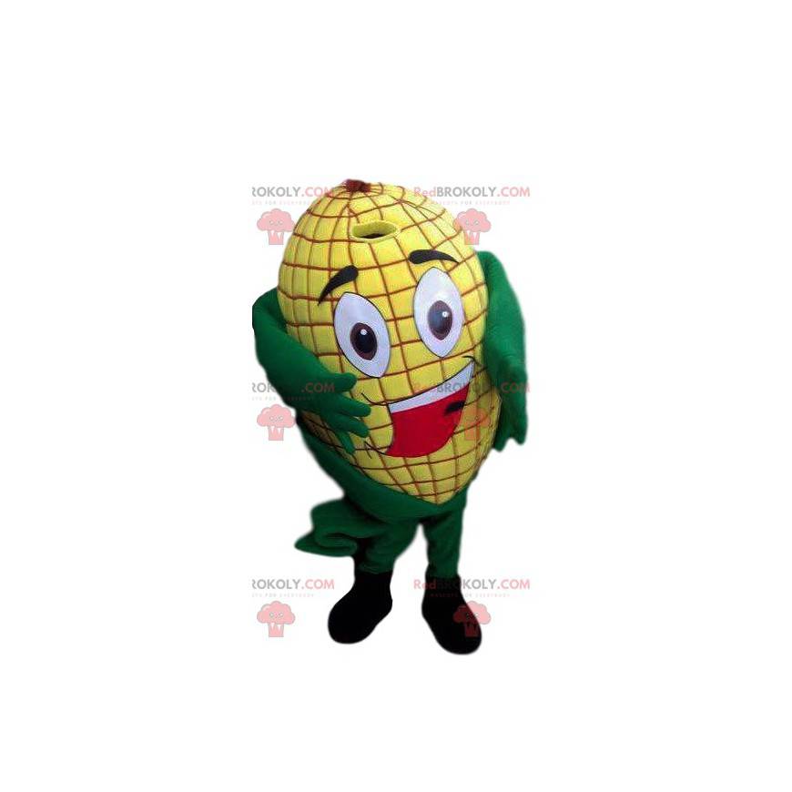 Mascota de mazorca de maíz amarillo codicioso y sonriente - Mascota de mazorca de maíz amarillo codicioso y sonriente -