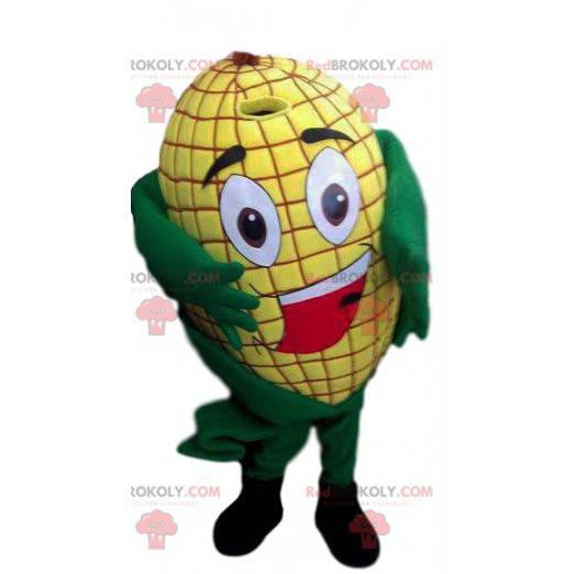 Greedy and smiling yellow corn ear mascot - Redbrokoly.com