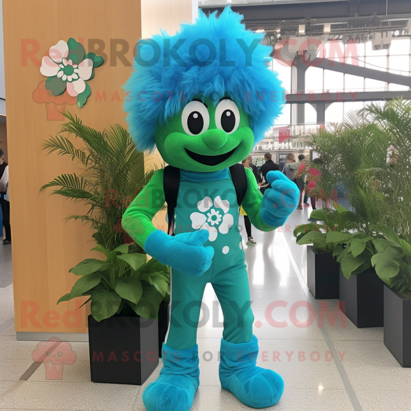 Turquoise Bunch Of Shamrocks mascot costume character dressed with a Leggings and Rings Turquoise Bunch Of Shamrocks mascot costume character dressed with a Leggings and Rings