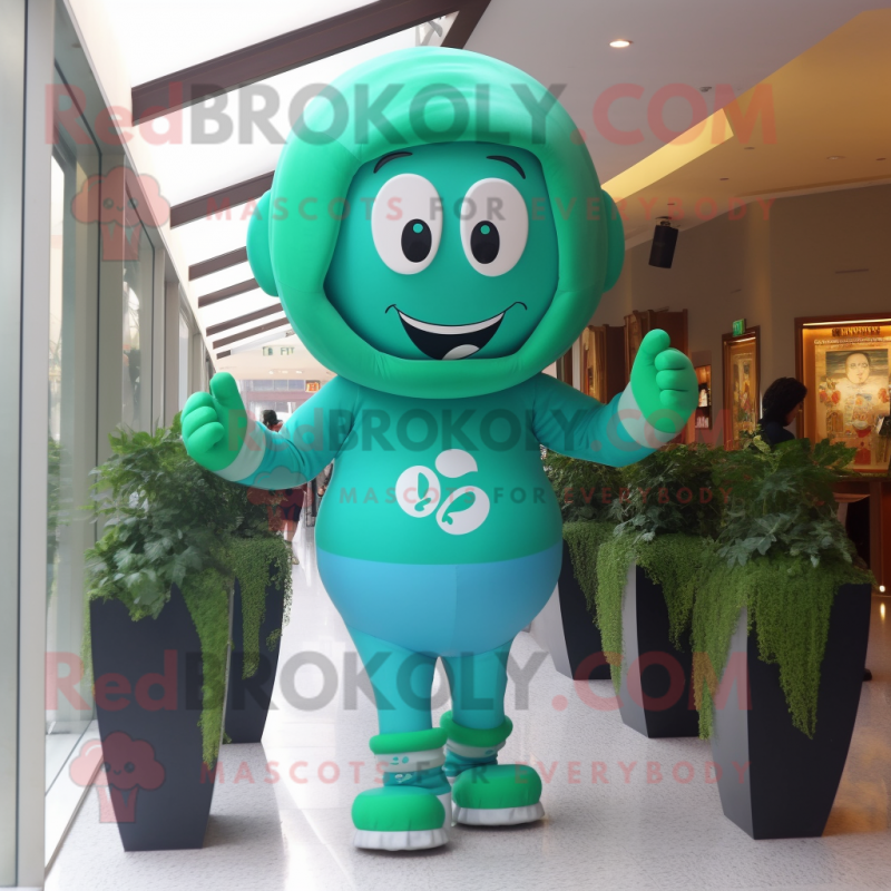 Turquoise Bunch Of Shamrocks mascot costume character dressed with a Leggings and Rings Turquoise Bunch Of Shamrocks mascot costume character dressed with a Leggings and Rings