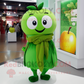 Forest Green Apple mascot costume character dressed with a Culottes and Scarves